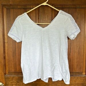 Boston Proper white t shirt with lace detail. Size XS
